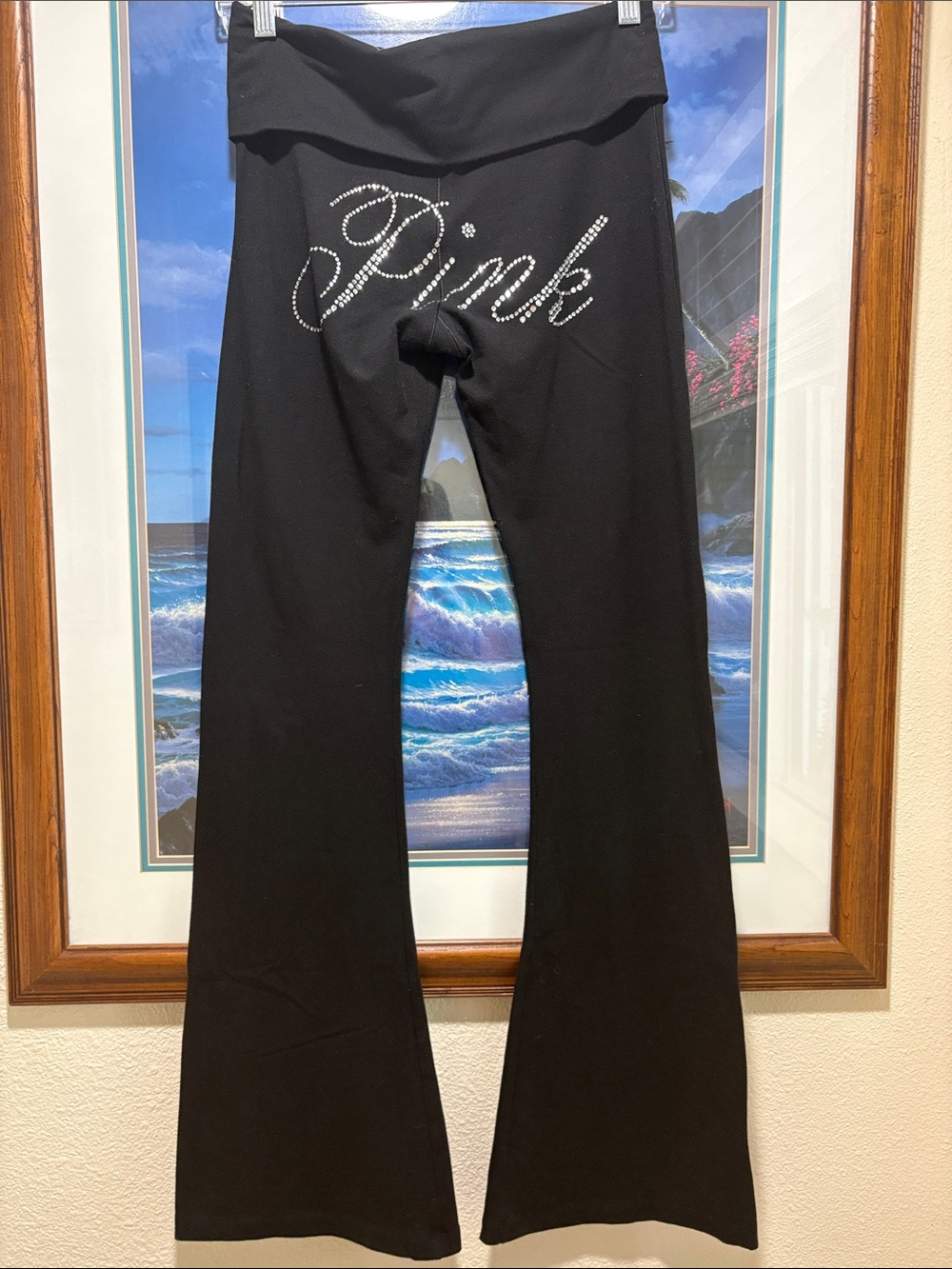 PINK Victoria's Secret Black Rhinestone Bootcut Leggings